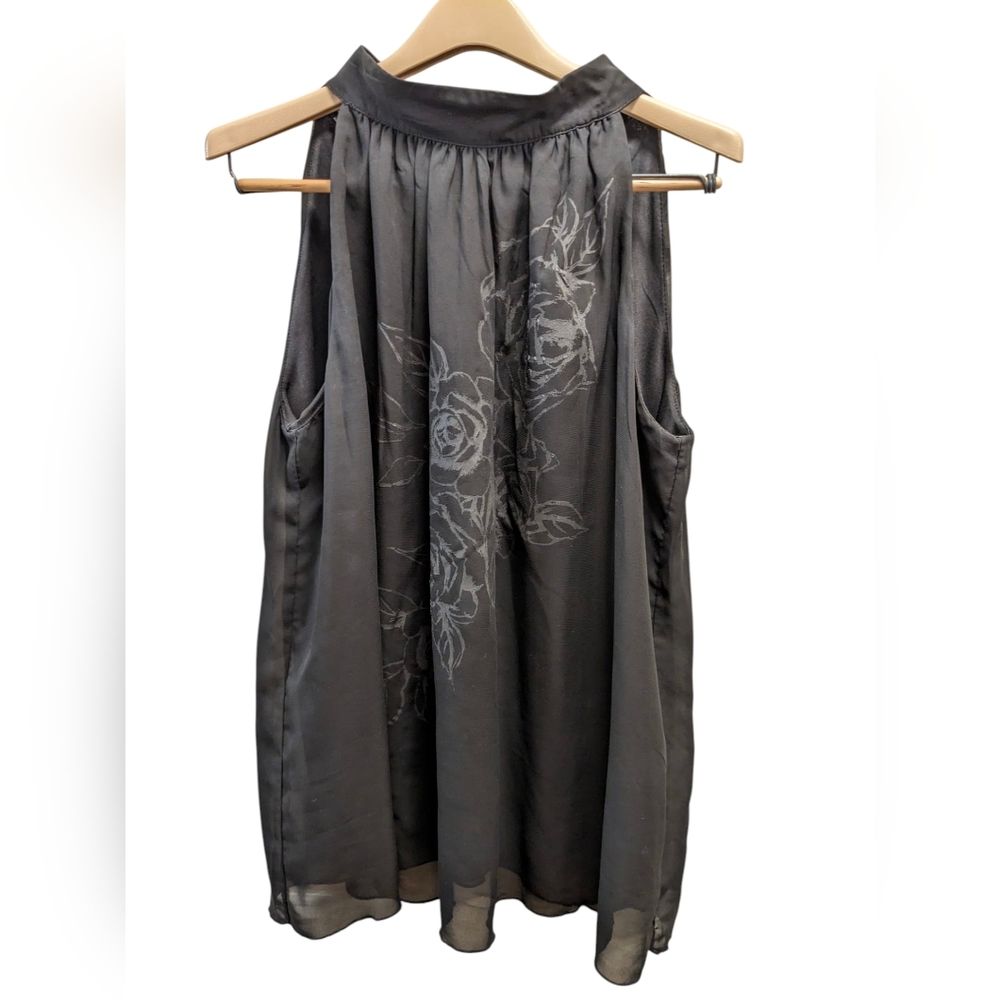 AGB Woman Black Sleeveless Embellished Layered Sheer Blouse- Size 1X